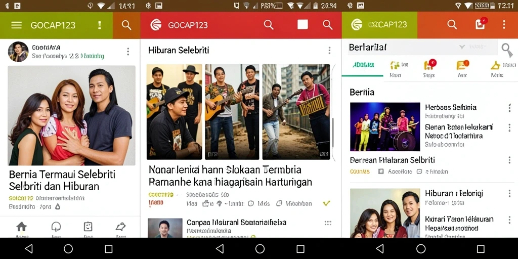 Antarmuka GOCAP123 yang menampilkan berita hiburan terkini.