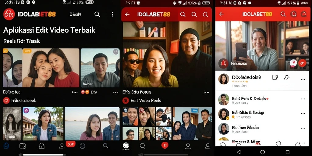 Tampilan antarmuka aplikasi IDOLABET88 untuk Edit Video Reels.